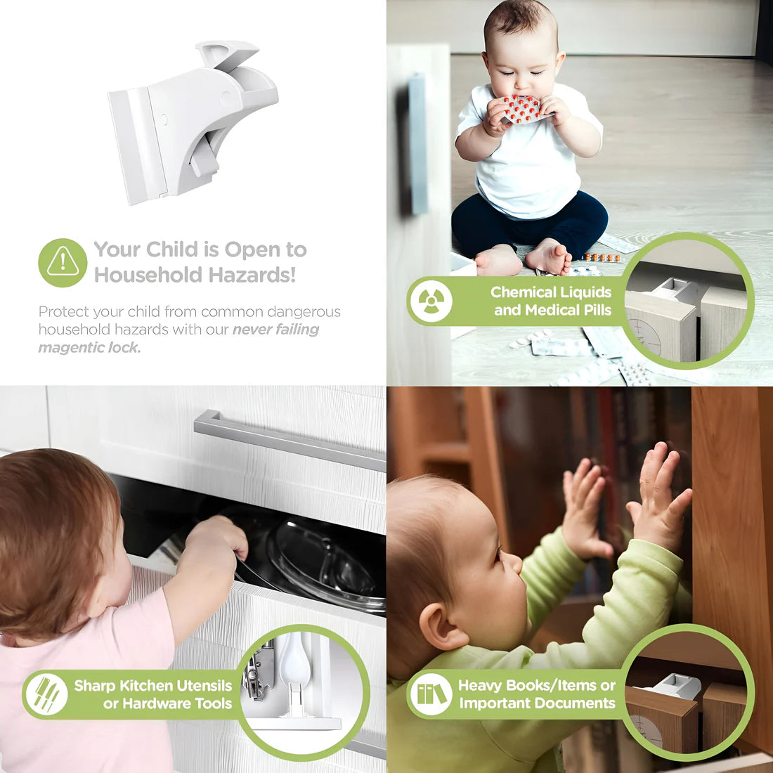 Magnetic Child Proofing Cabinet Lock - Set of 8